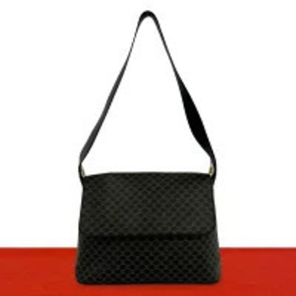Celine Macadam Blazon Triomphe Leather Semi Hobo Bag Black